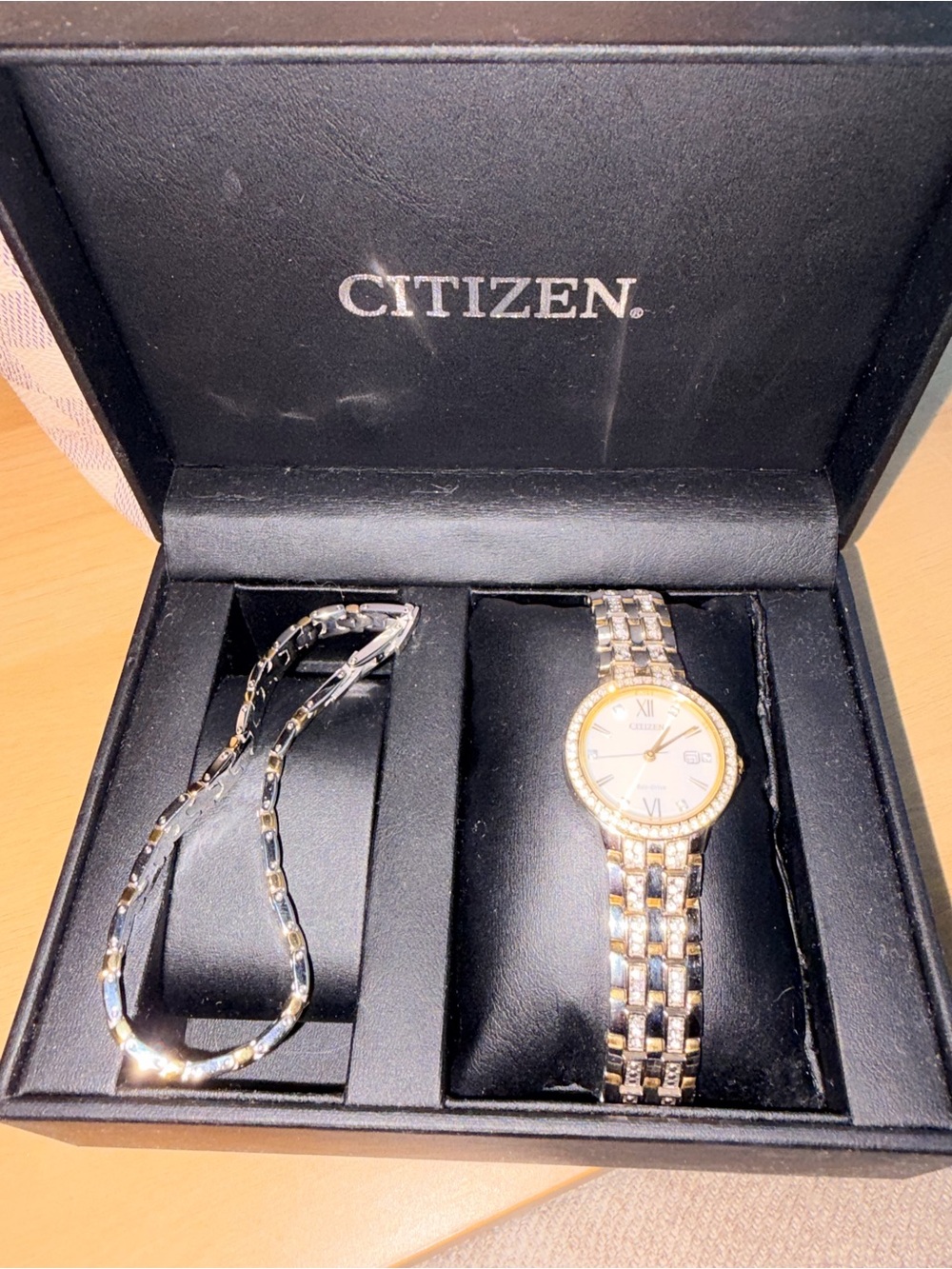 Citizen Women's Two-Tone Gold and Silver Bracelet Watch with Diamond-Style Bezel